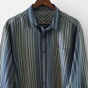 TOMMY BAHAMA Men’s Striped 100% Silk Button Down Shirt | Navy Green White |  XL